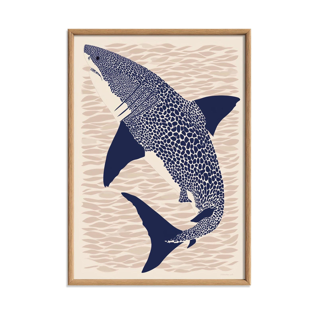 Great White Shark Poster Print, Navy Coastal Graphic Style, Ocean Predator Decor