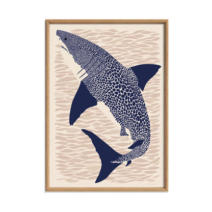 Great White Shark Poster Print, Navy Coastal Graphic Style, Ocean Predator Decor