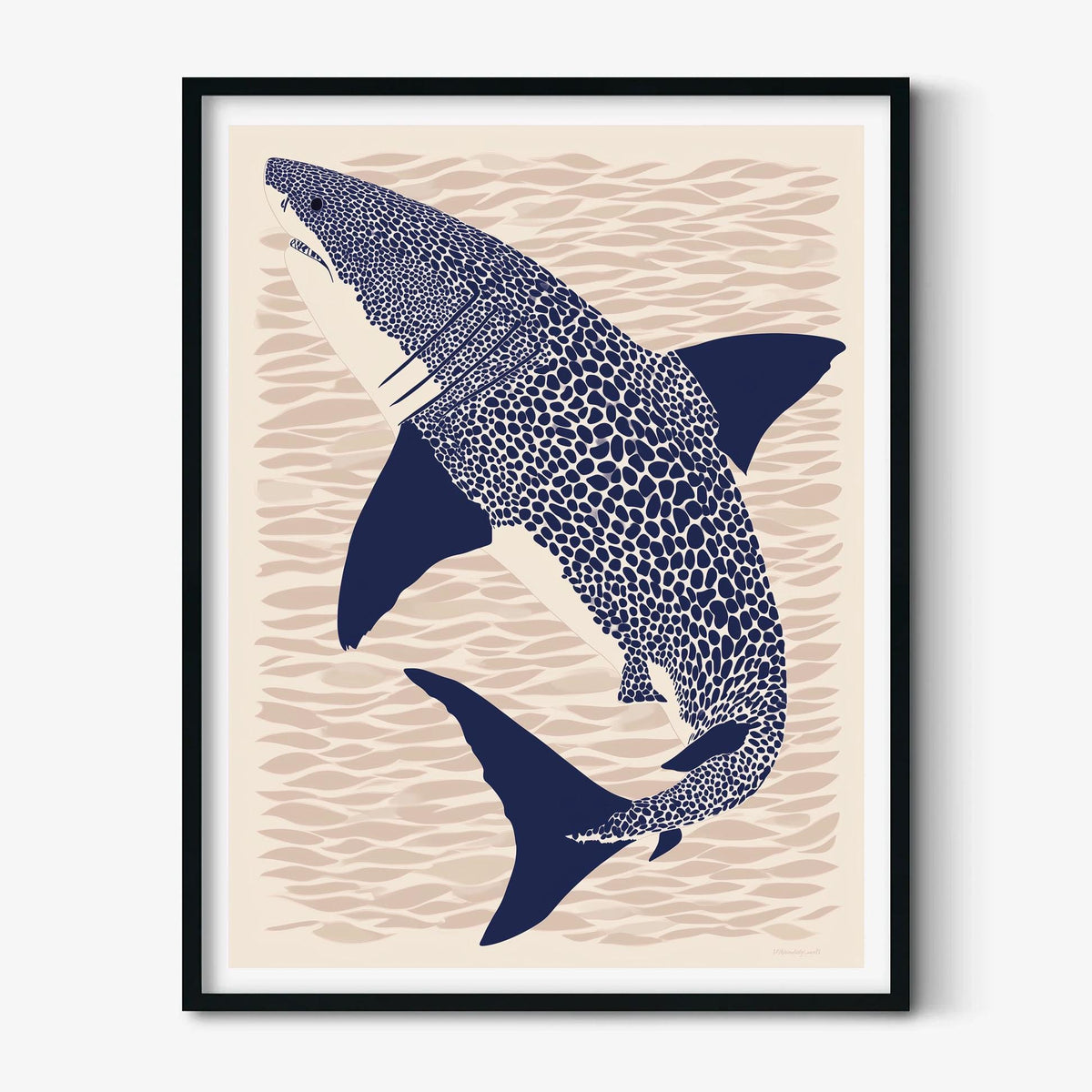 Great White Shark Poster Print, Navy Coastal Graphic Style, Ocean Predator Decor