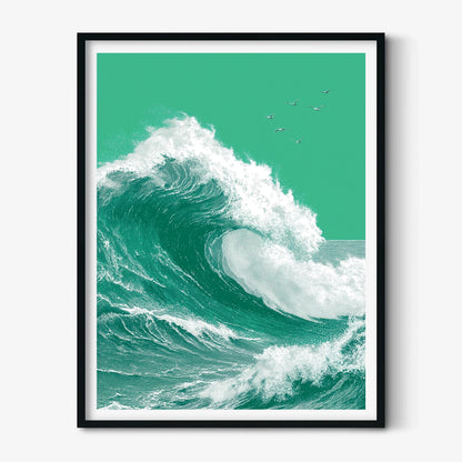 Ocean Wave Print, Coastal Graphic Style, Deep Navy Marine Decor
