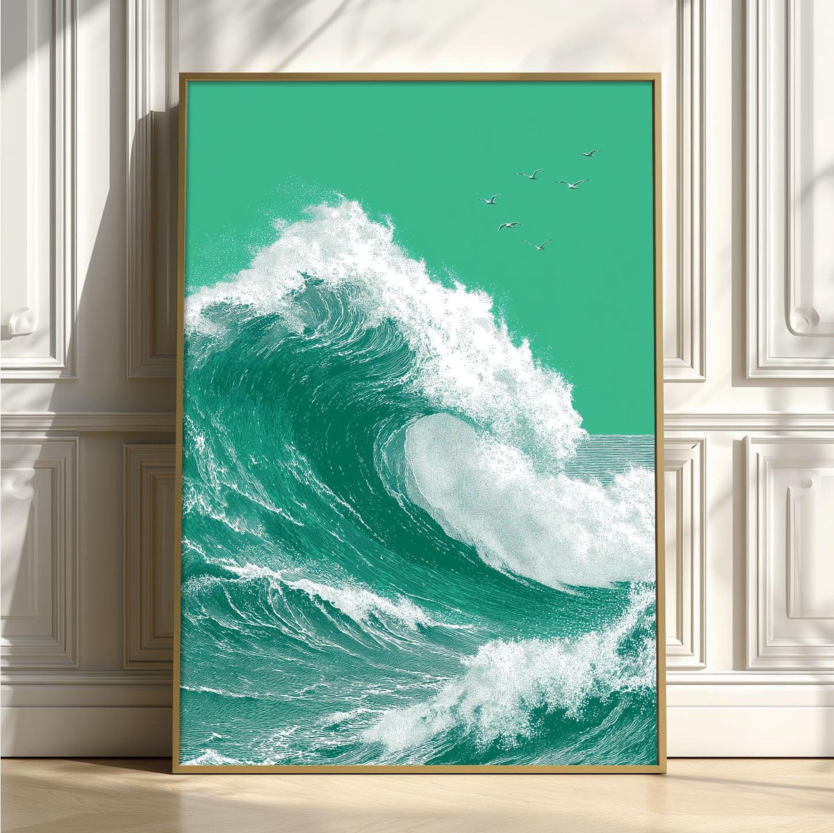 Ocean Wave Print, Coastal Graphic Style, Deep Navy Marine Decor