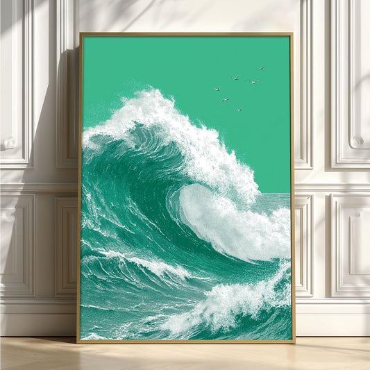 Ocean Wave Print, Coastal Graphic Style, Deep Navy Marine Decor