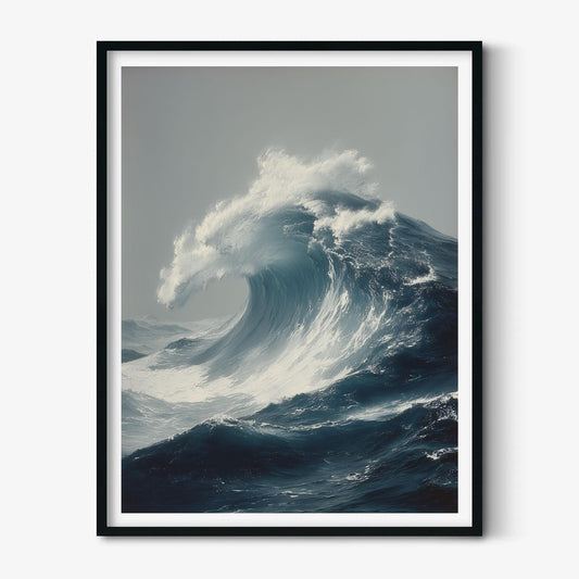 Huge Crashing Wave Art Print, Hyper Realistic Ocean Style, Dramatic Storm Sea Decor