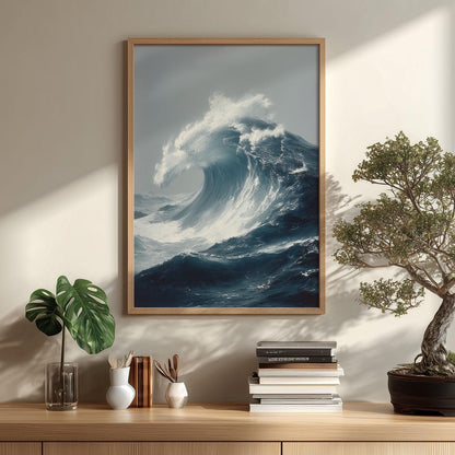 Huge Crashing Wave Art Print, Hyper Realistic Ocean Style, Dramatic Storm Sea Decor