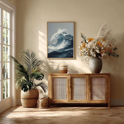 Huge Crashing Wave Art Print, Hyper Realistic Ocean Style, Dramatic Storm Sea Decor