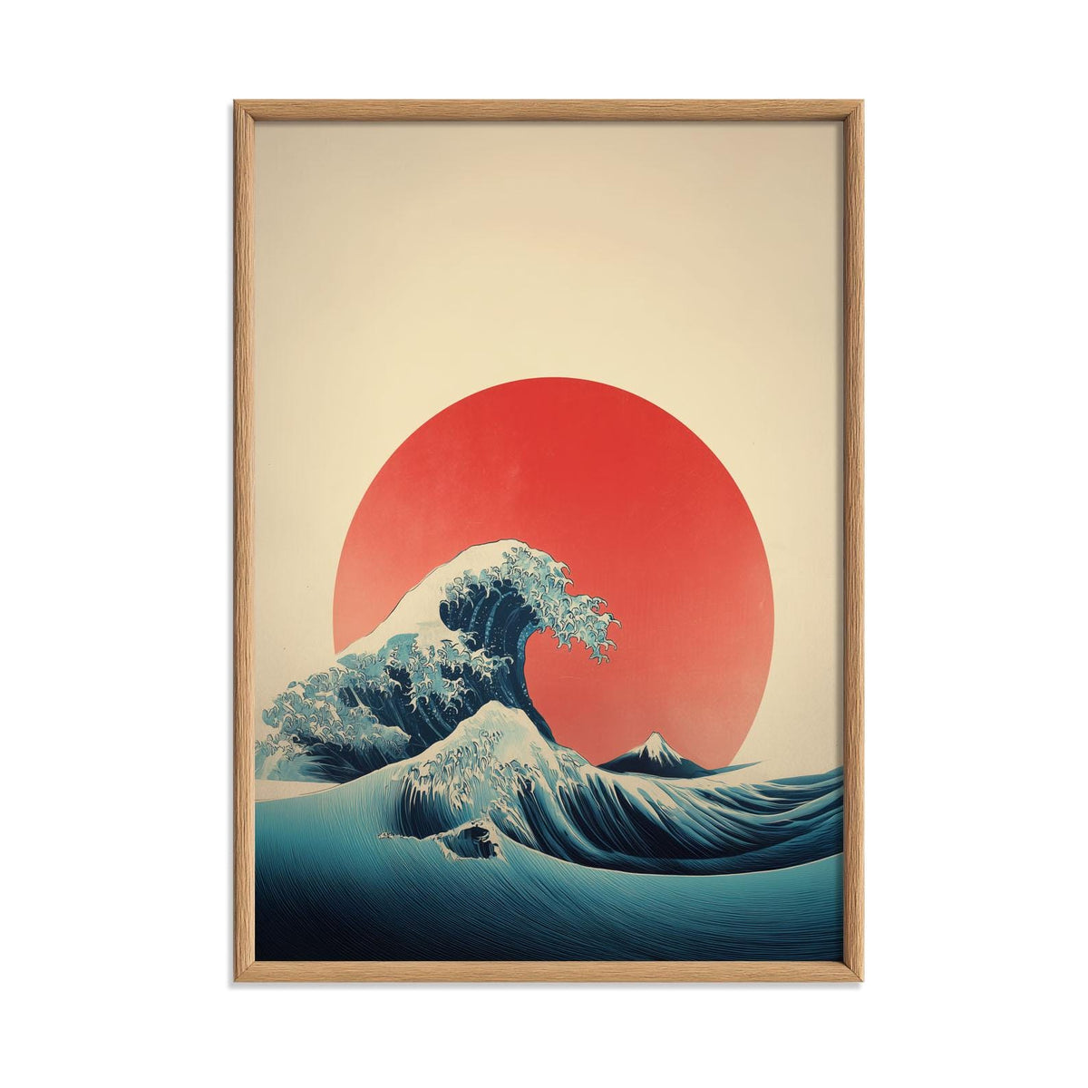 Japanese Wave Poster Print, Minimalist Ukiyo-e Style, Red Sun Ocean Decor