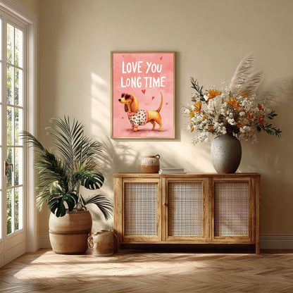 Dachshund Valentine Print, Watercolor Style Dog Art, Love You Long Time Decor