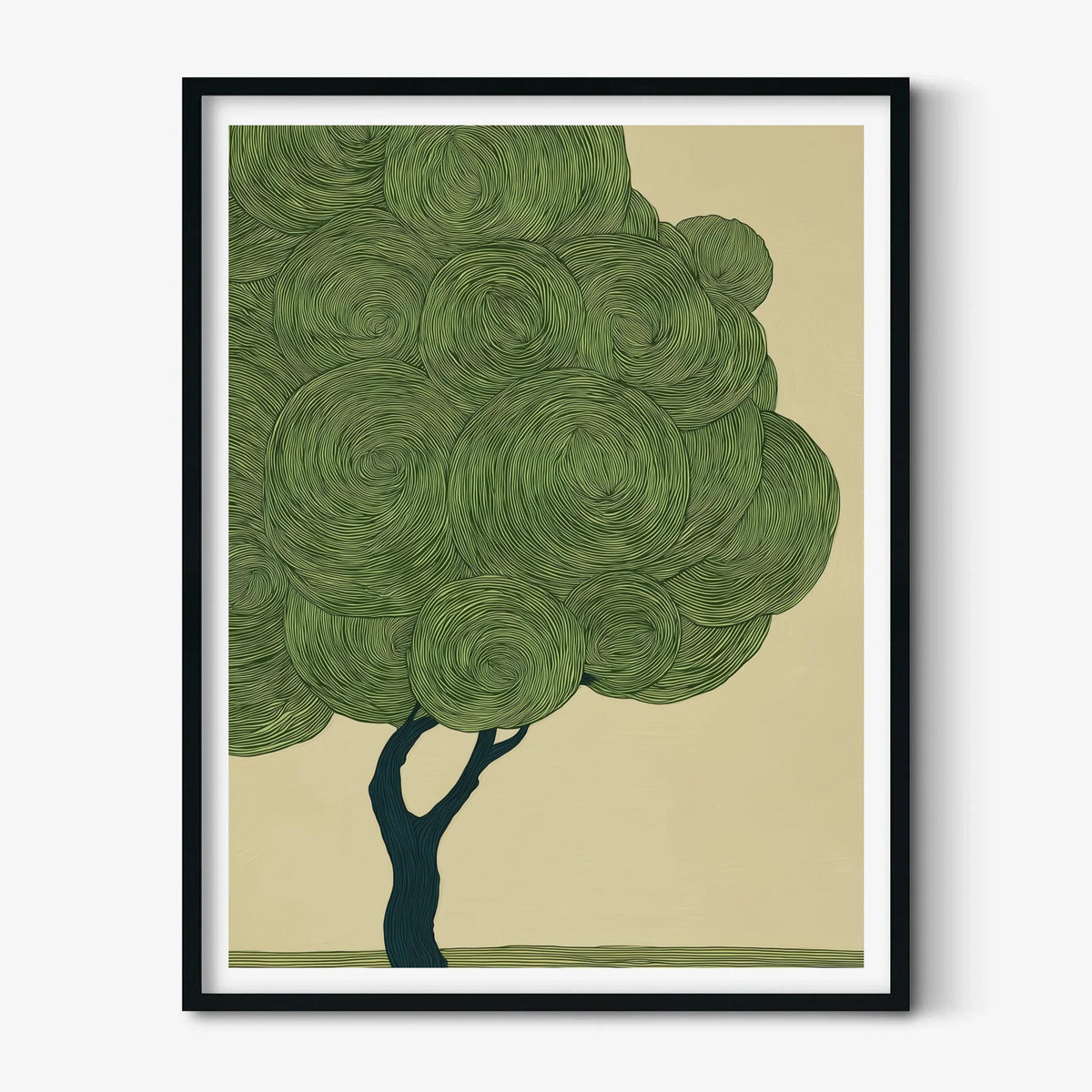 Japanese Woodblock Tree Print, Green Botanical Wall Art