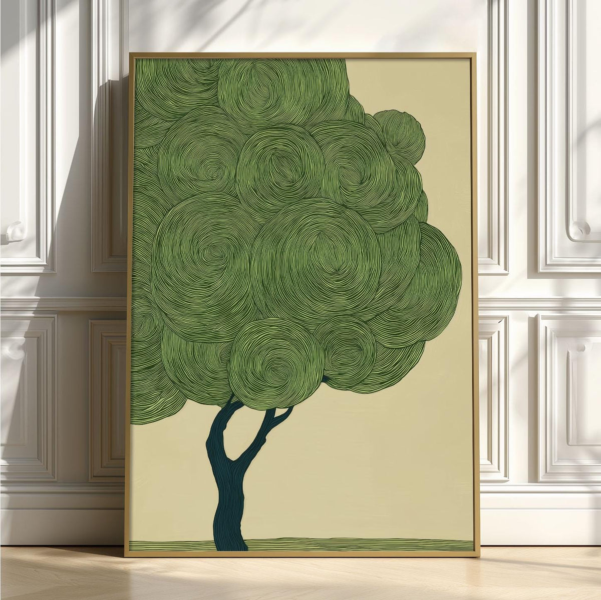 Japanese Woodblock Tree Print, Green Botanical Wall Art