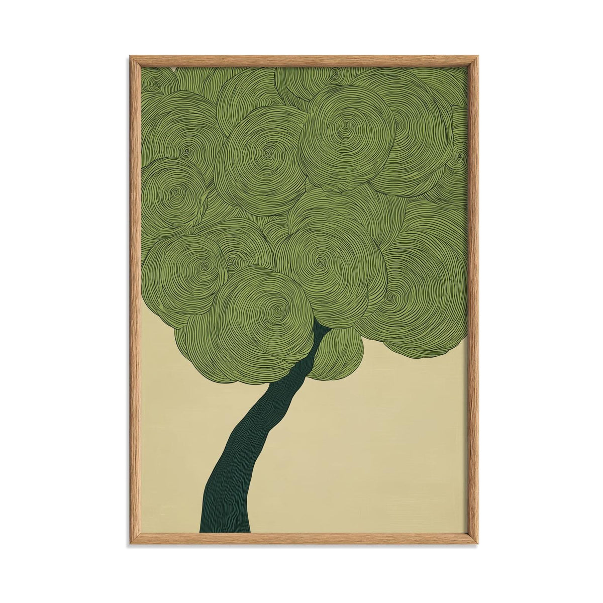 Green Japanese Tree Print, Swirl Botanical Wall Art
