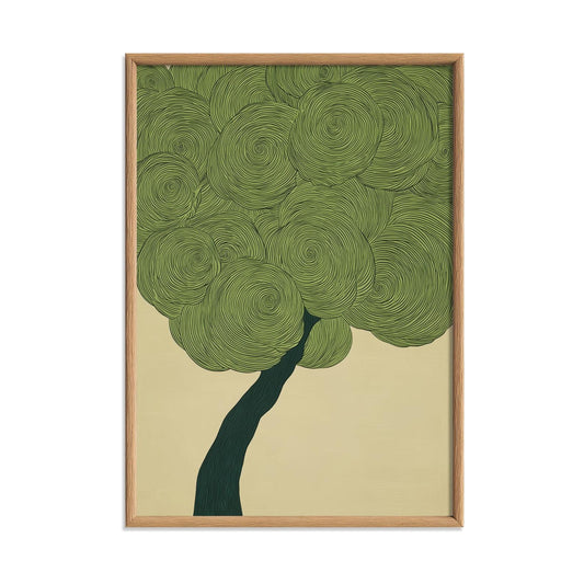 Green Japanese Tree Print, Swirl Botanical Wall Art