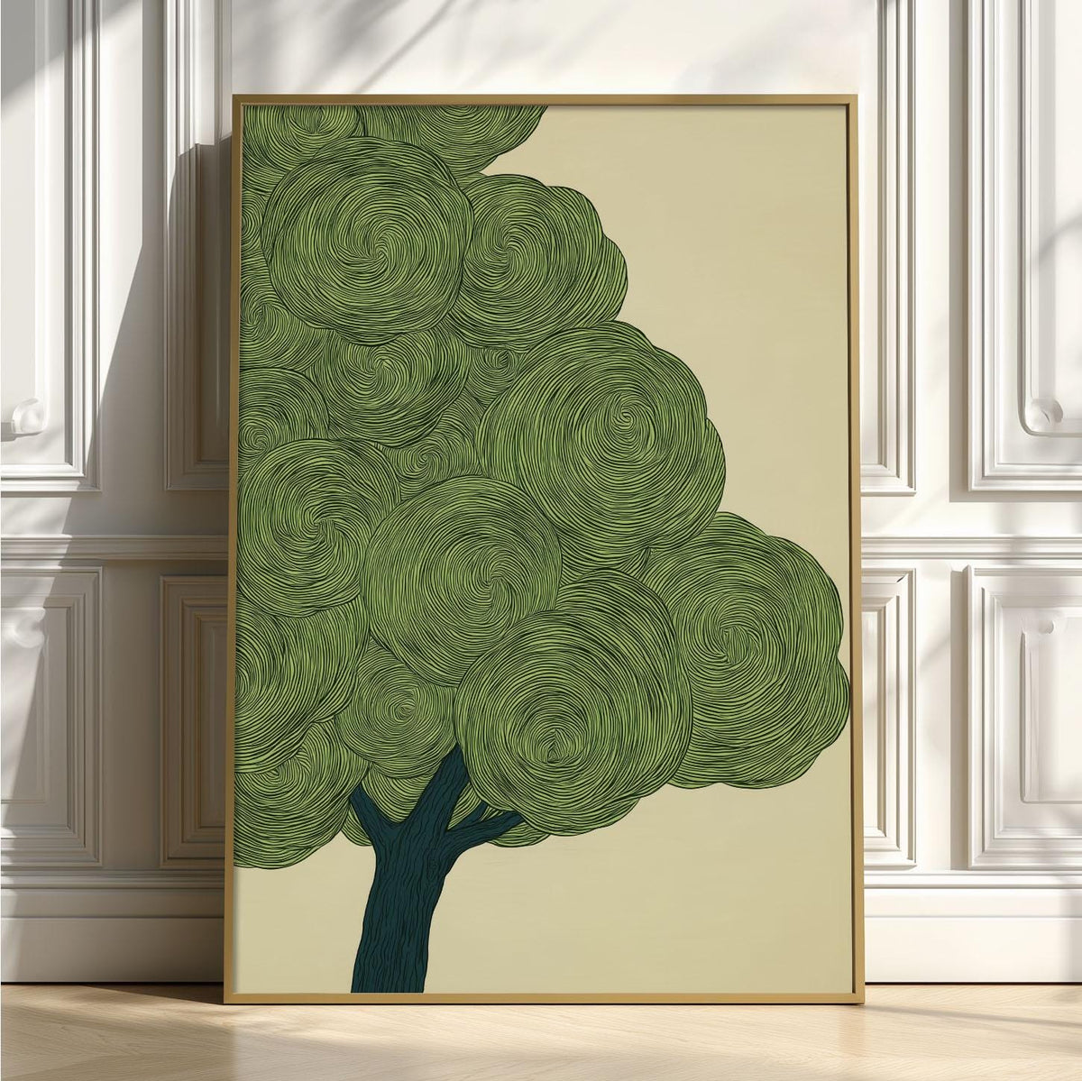Green Japanese Tree Print, Swirl Botanical Wall Art