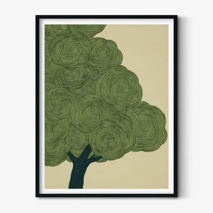 Green Japanese Tree Print, Swirl Botanical Wall Art