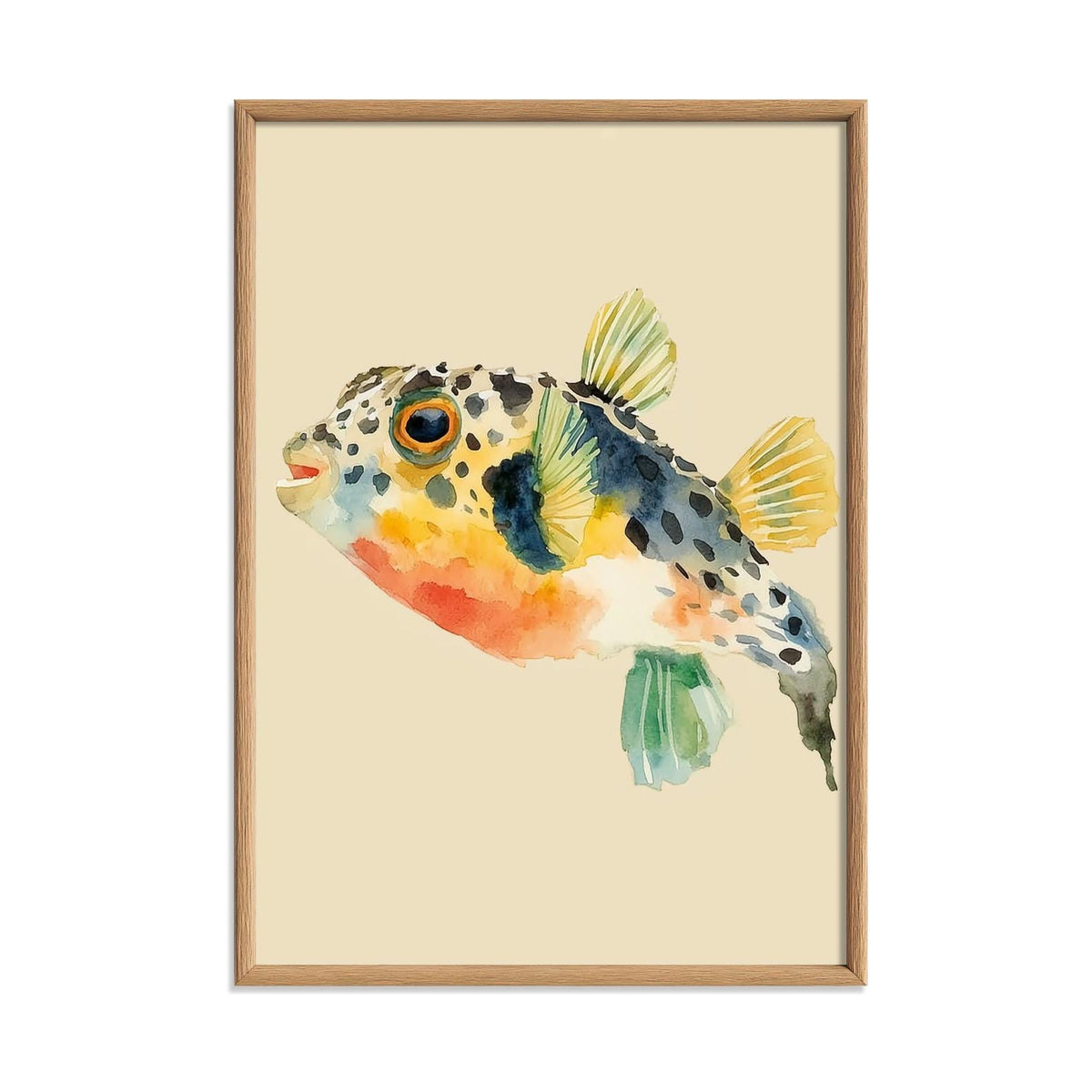 Colourful Pufferfish Watercolour Print, Tropical Fish Wall Art