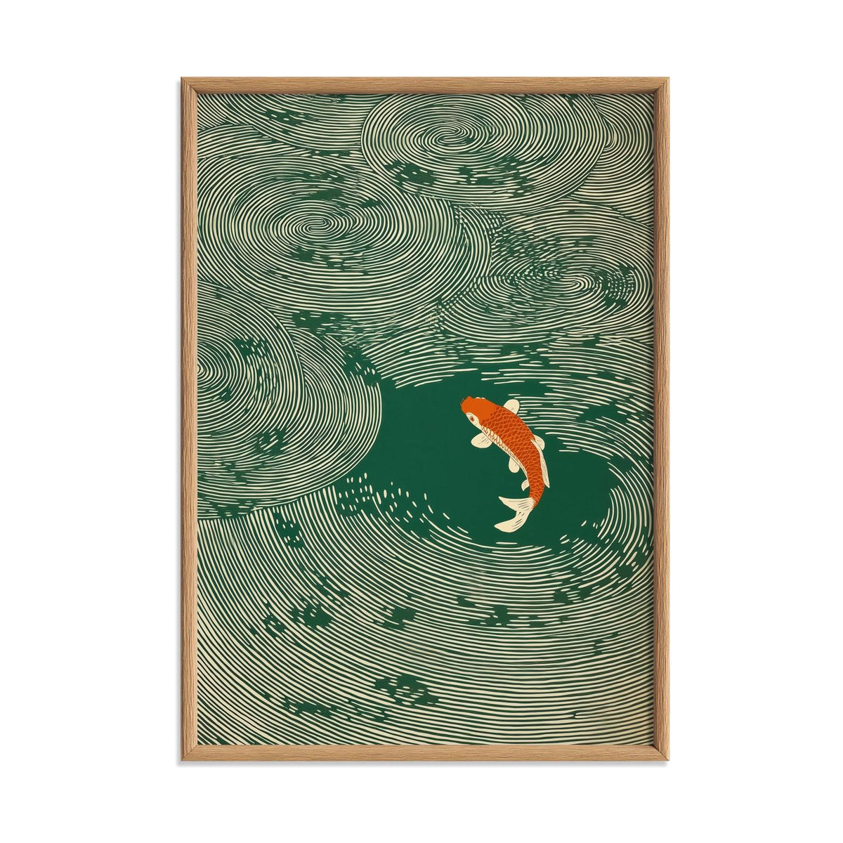Koi Fish Print, Green Japanese Woodblock Wall Art