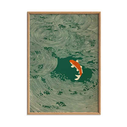 Koi Fish Print, Green Japanese Woodblock Wall Art
