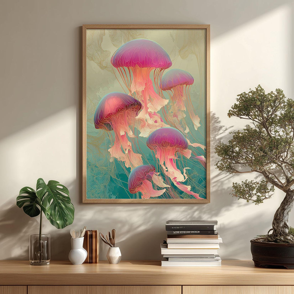 Pink Jellyfish Print, Art Nouveau Ocean Wall Art