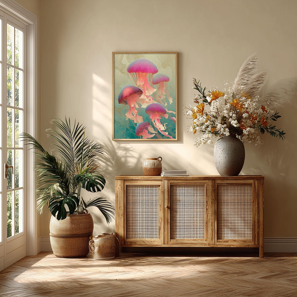 Pink Jellyfish Print, Art Nouveau Ocean Wall Art