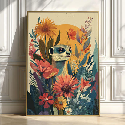 Meerkat Flower Print, Vintage Botanical Animal Wall Art