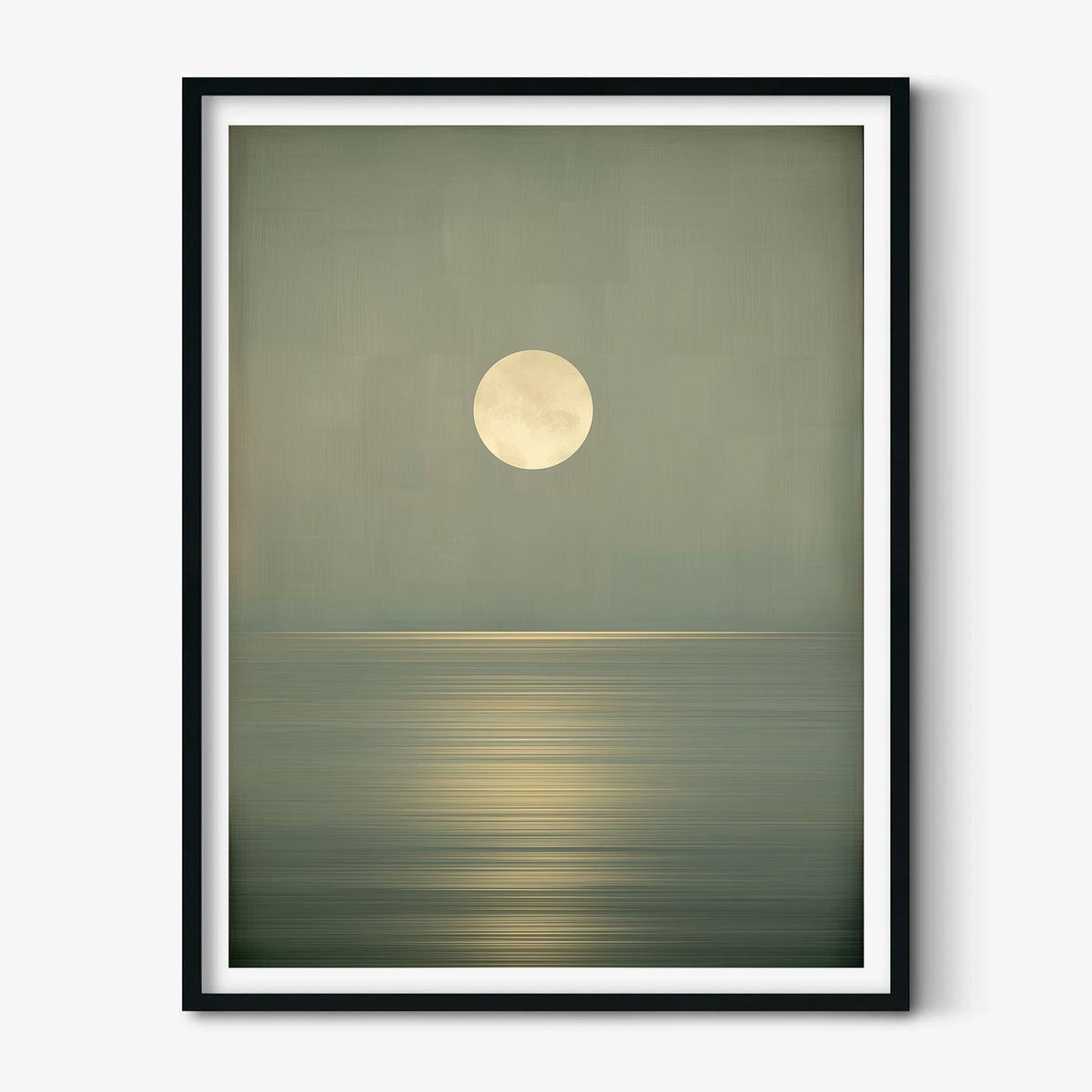Minimalist Moon Seascape Print, Green Ocean Horizon | Zen Wall Art