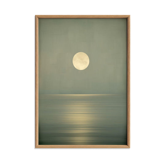 Moonlit Seascape Art Print, Sage Green Ocean, Minimalist Wall Art