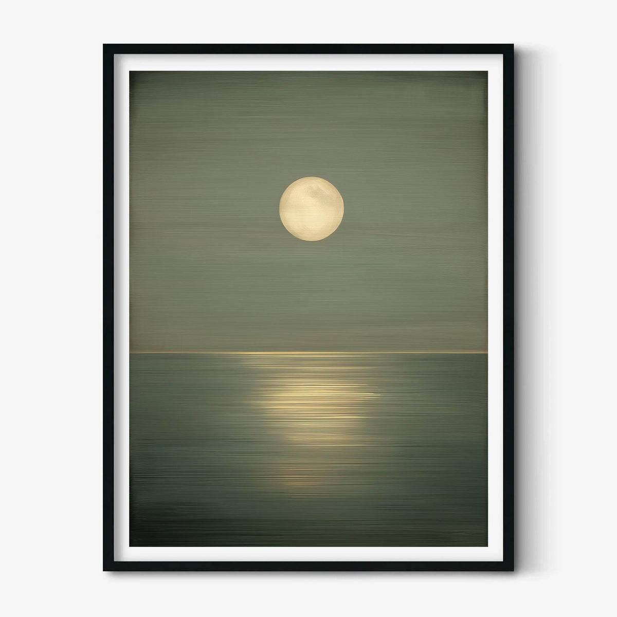 Moonlit Seascape Art Print, Sage Green Ocean, Minimalist Wall Art