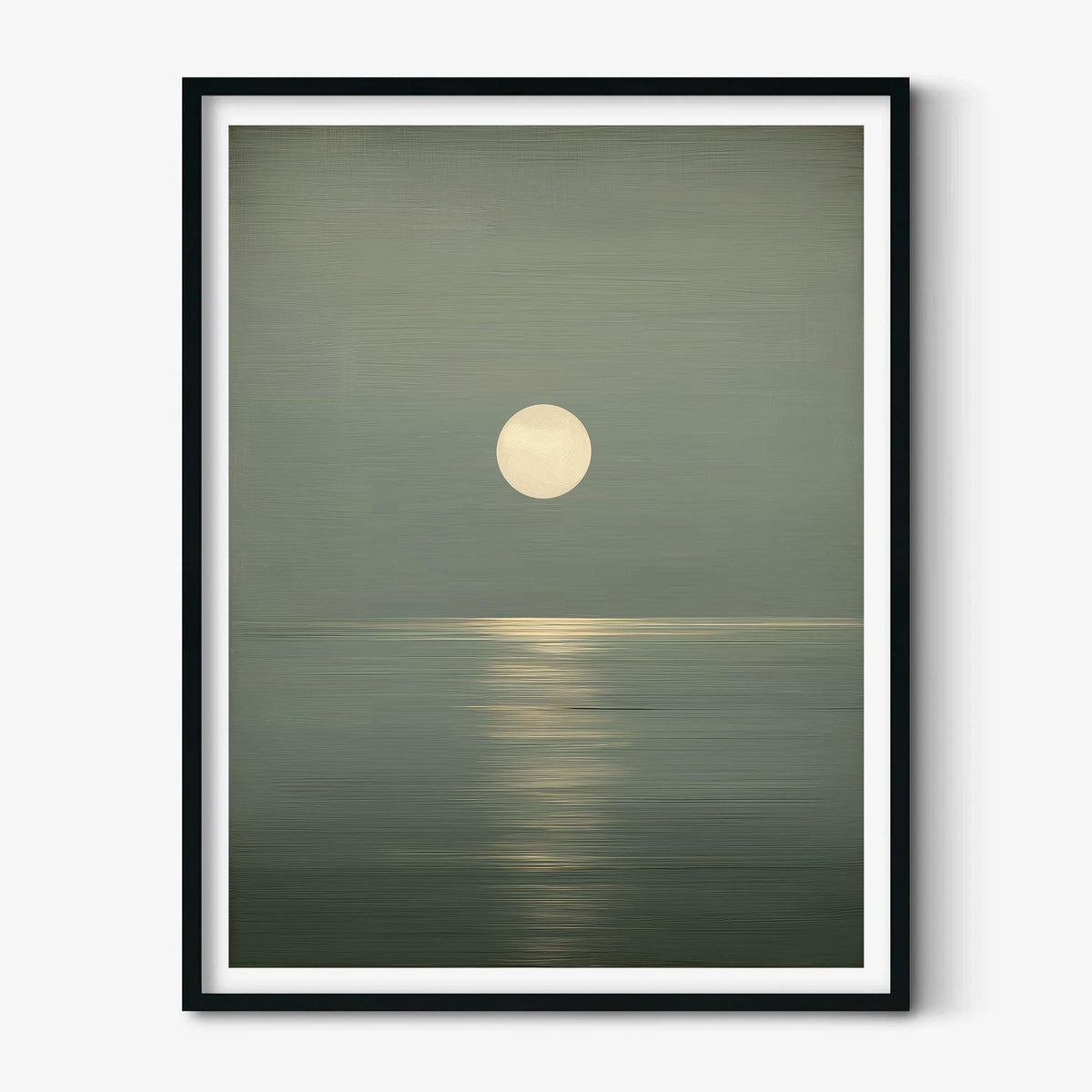 Minimalist Moon Seascape Poster Print, Sage Green Ocean, Zen Wall Art