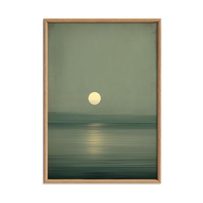 Sage Green Moon Poster, Minimalist Seascape, Wabi Sabi Wall Art