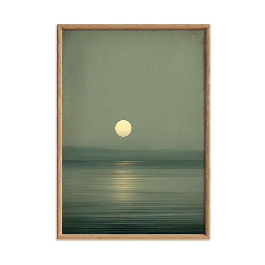 Sage Green Moon Poster, Minimalist Seascape, Wabi Sabi Wall Art