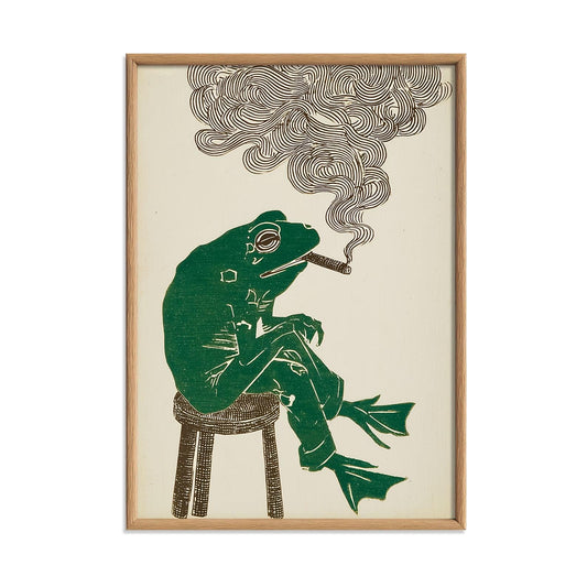 Smoking Frog Print, Surreal Frog Wall Art, Vintage Animal Poster, Quirky Home Decor