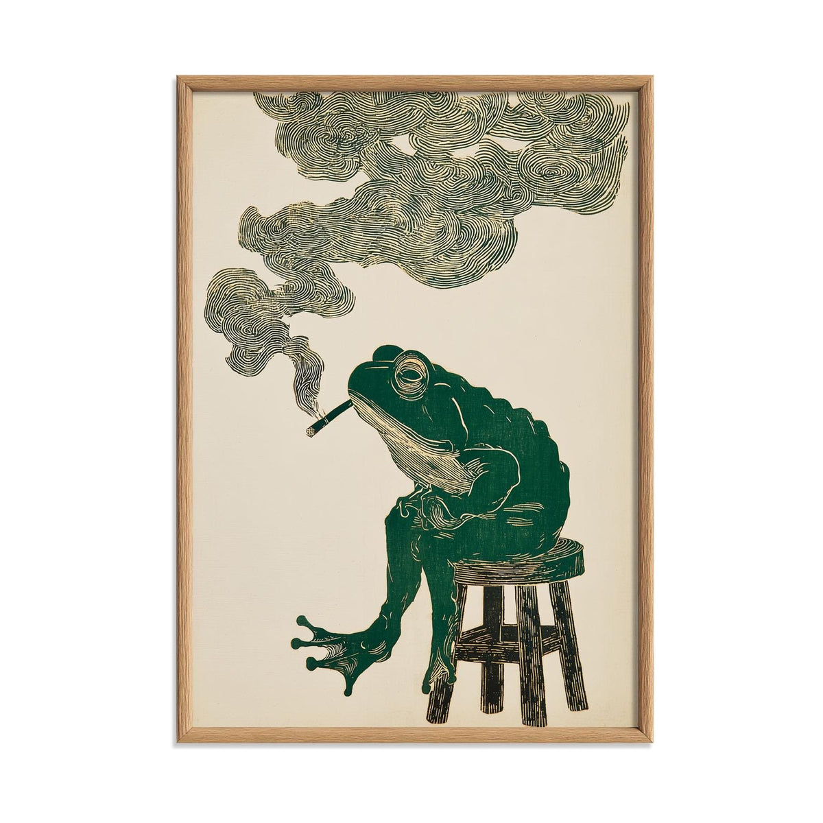 Smoking Frog Wall Art, Frog Print, Surreal Animal Poster, Quirky Home Decor