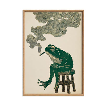 Smoking Frog Wall Art, Frog Print, Surreal Animal Poster, Quirky Home Decor