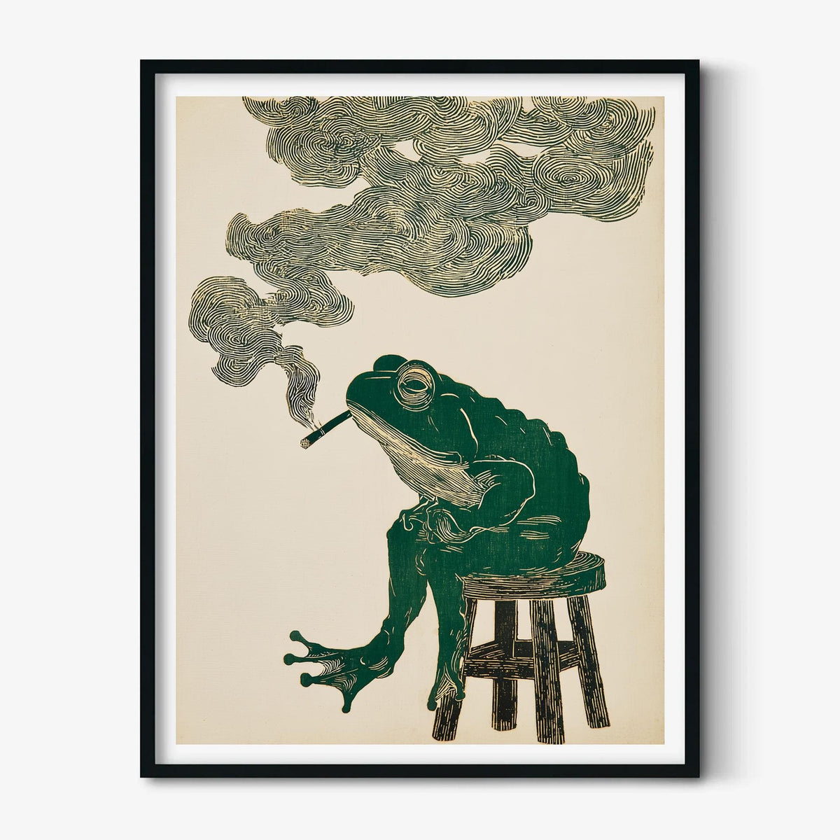 Smoking Frog Wall Art, Frog Print, Surreal Animal Poster, Quirky Home Decor
