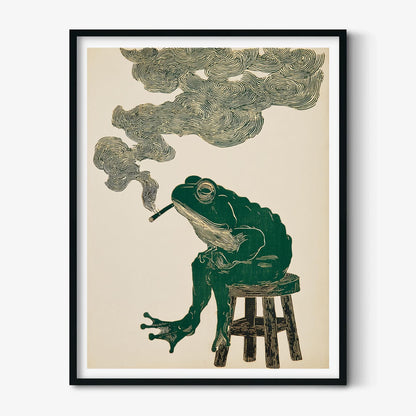 Smoking Frog Wall Art, Frog Print, Surreal Animal Poster, Quirky Home Decor