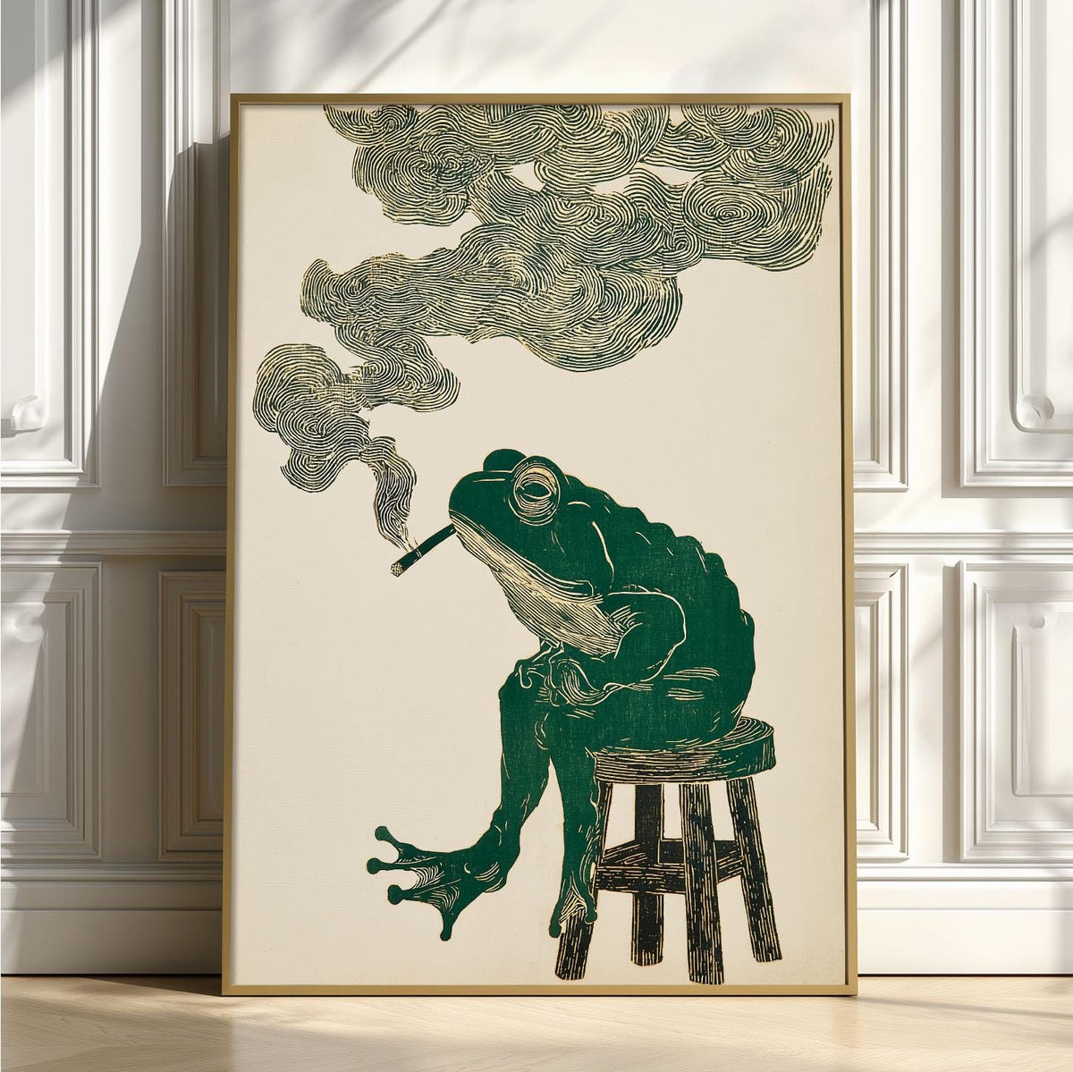 Smoking Frog Wall Art, Frog Print, Surreal Animal Poster, Quirky Home Decor