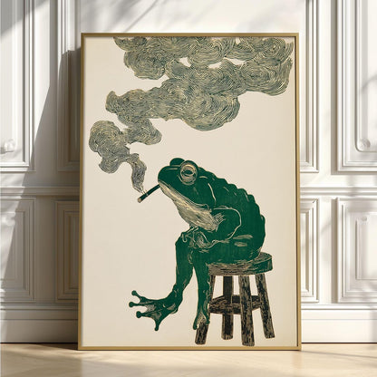 Smoking Frog Wall Art, Frog Print, Surreal Animal Poster, Quirky Home Decor