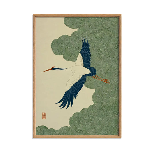 Japanese Crane Print, Bird Wall Art, Zen Nature Poster, Japandi Home Decor