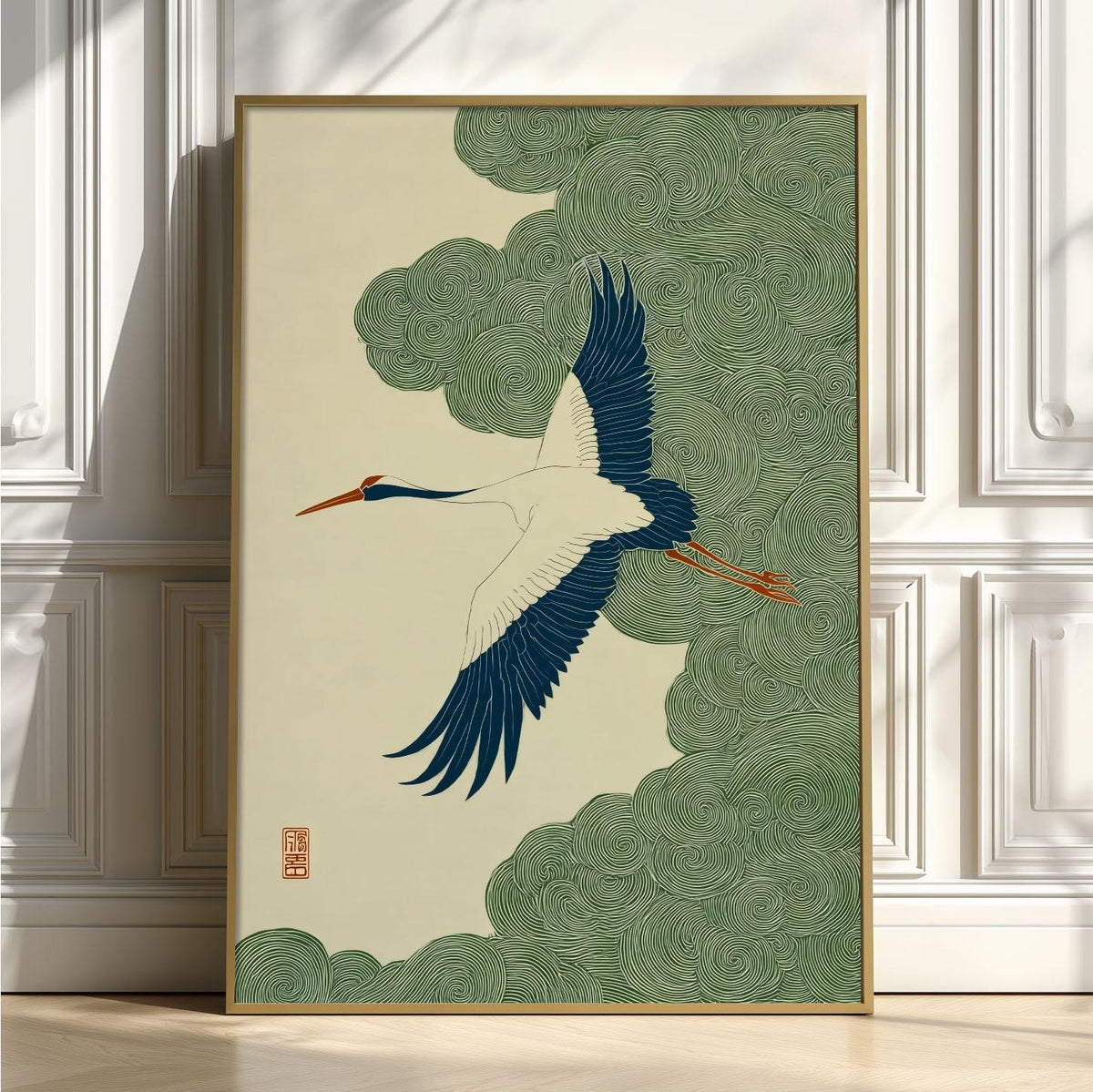Japanese Crane Print, Bird Wall Art, Zen Nature Poster, Japandi Home Decor