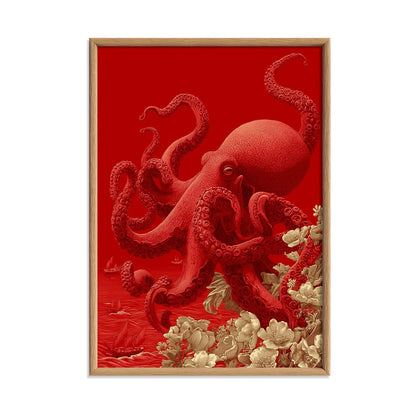 Red Octopus Print, Sea Life Wall Art, Coastal Poster, Statement Home Decor