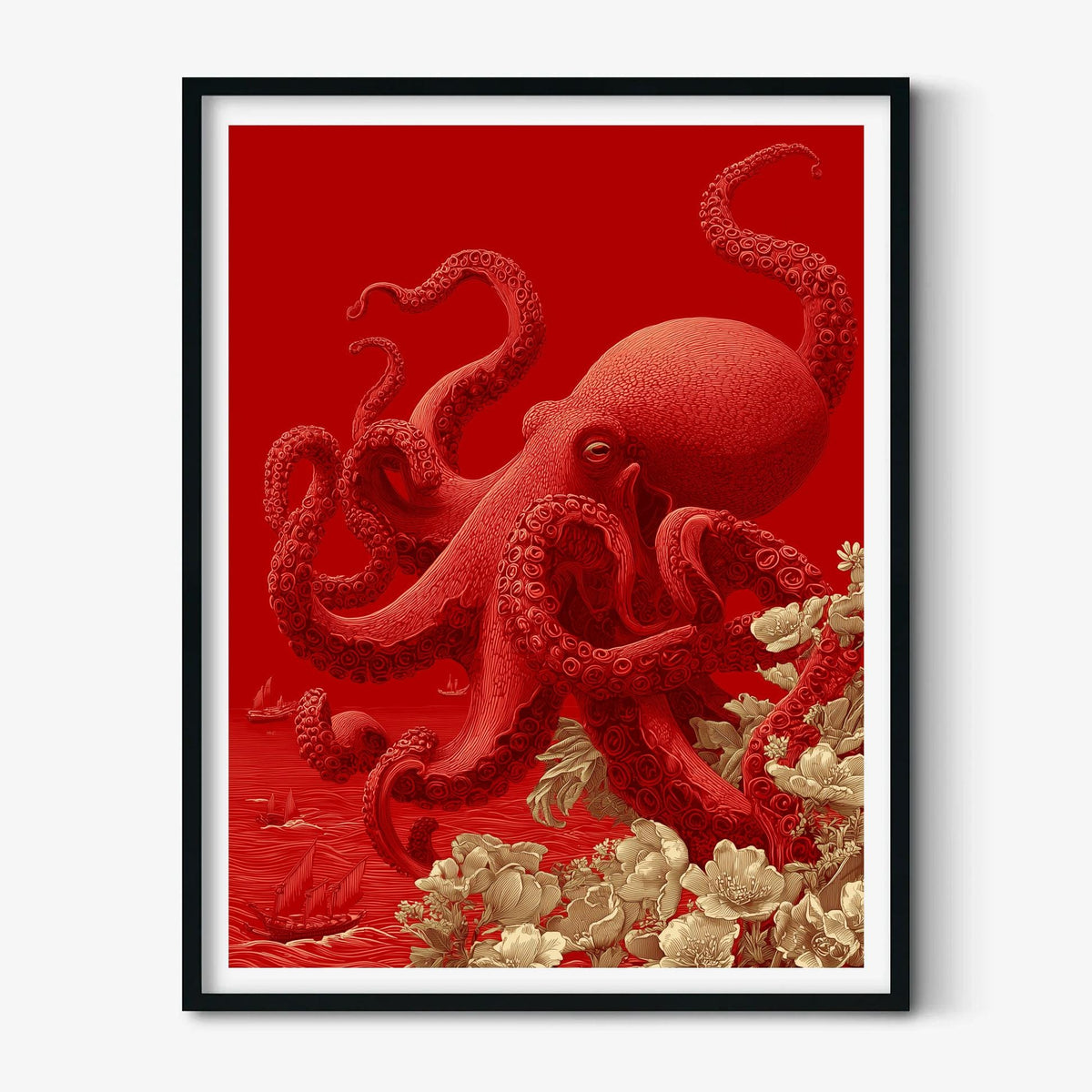 Red Octopus Print, Sea Life Wall Art, Coastal Poster, Statement Home Decor