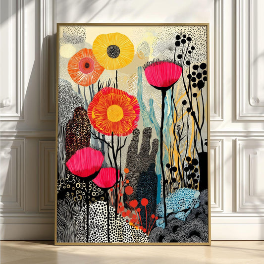 Abstract Floral Print, Colourful Flower Wall Art, Modern Botanical Poster, Maximalist Home Decor