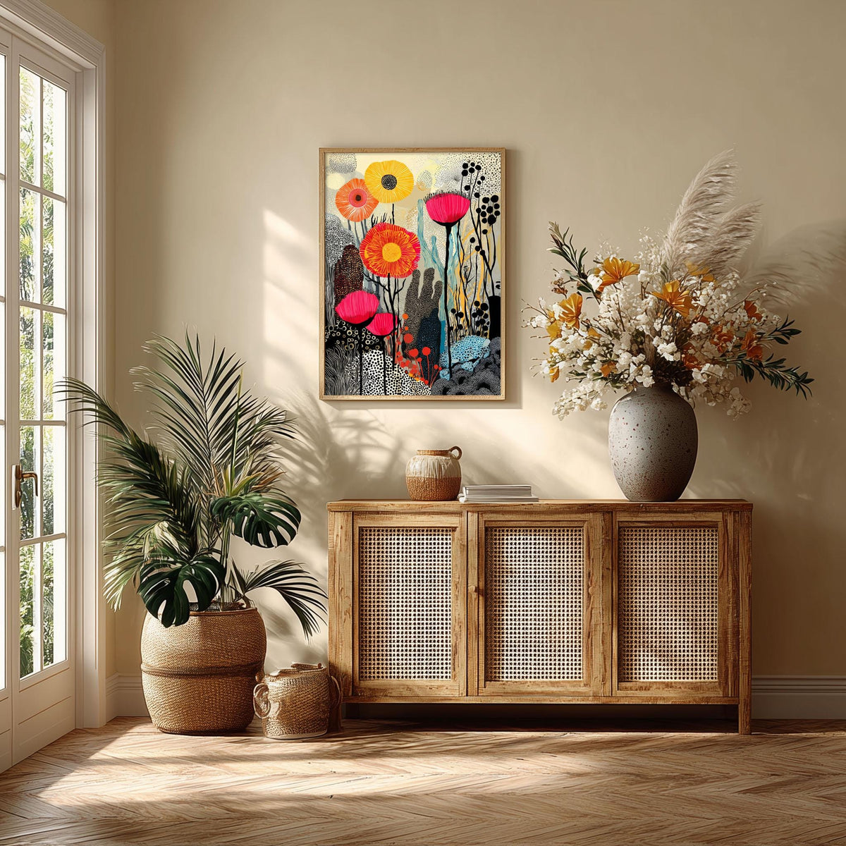 Abstract Floral Print, Colourful Flower Wall Art, Modern Botanical Poster, Maximalist Home Decor