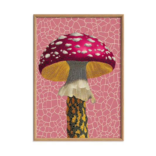 Pink Mushroom Print, Toadstool Wall Art, Whimsical Botanical Poster, Maximalist Home Decor