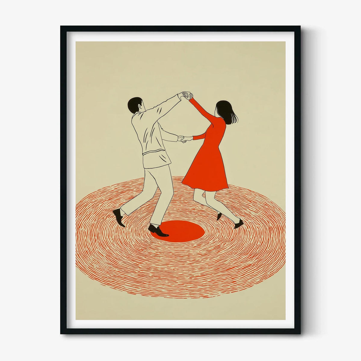 Dancing Couple Wall Art Print, Retro Record Player Poster, Modern Music Inspired Illustration for Home Bar or Living Room
