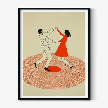 Dancing Couple Wall Art Print, Retro Record Player Poster, Modern Music Inspired Illustration for Home Bar or Living Room