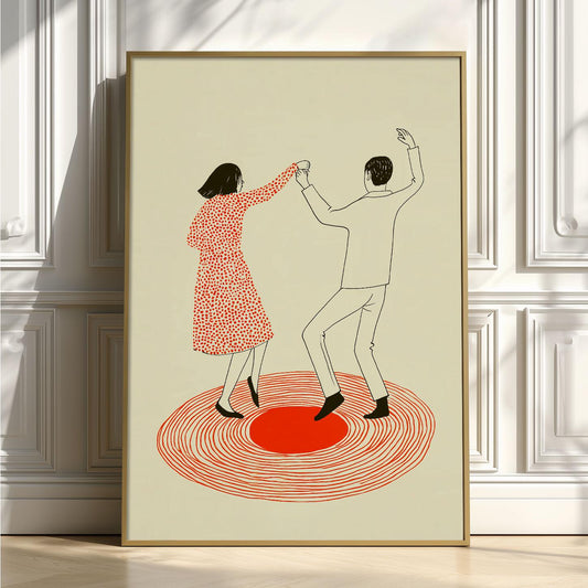 Romantic Dance Poster, Vinyl Wall Art, Couple Print, Minimalist Illustration