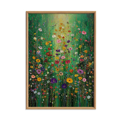 Wildflower Garden Painting, Floral Wall Art, Colourful Poster, Green Decor