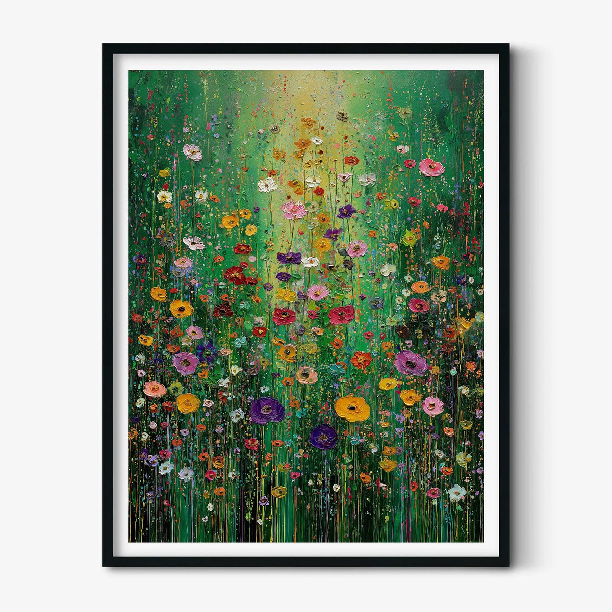 Wildflower Garden Painting, Floral Wall Art, Colourful Poster, Green Decor