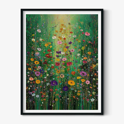 Wildflower Garden Painting, Floral Wall Art, Colourful Poster, Green Decor