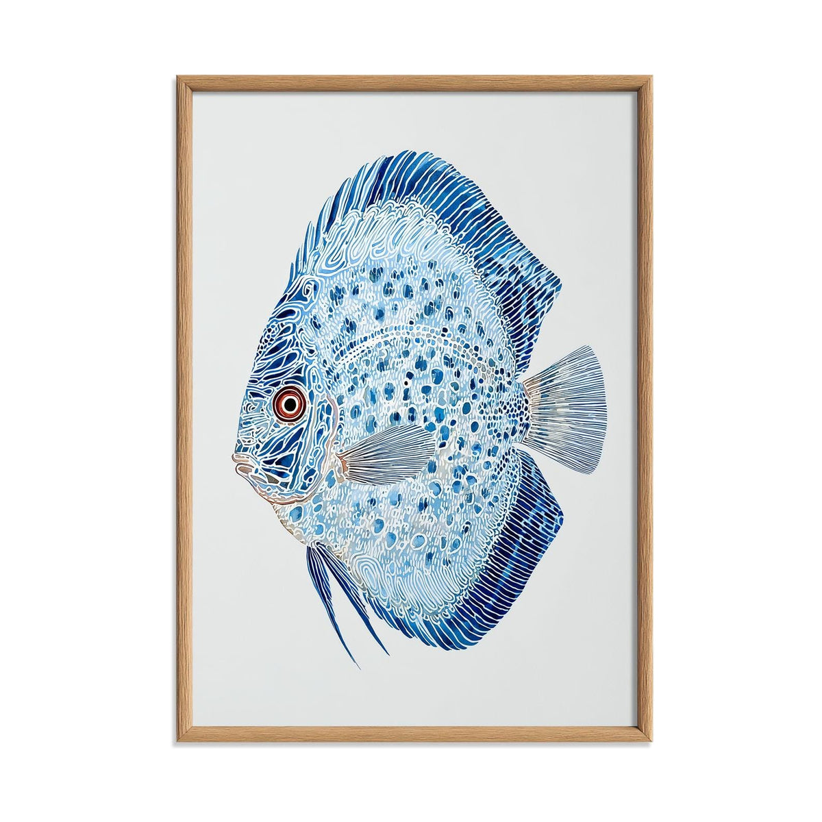 Discus Fish Poster, Blue Fish Print, Aquarium Wall Art, Ocean Illustration